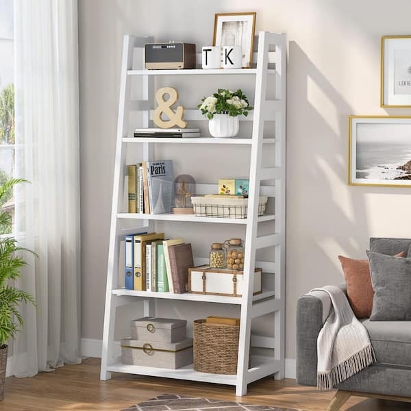 Ladder Bookcase Five-Tier Leaning Design Scandinavian Storage