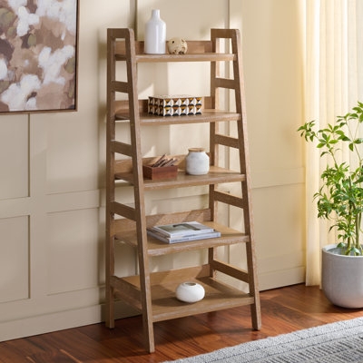 Ladder Bookcase Tapered Sides Rustic Farmhouse Wood Grain Finish