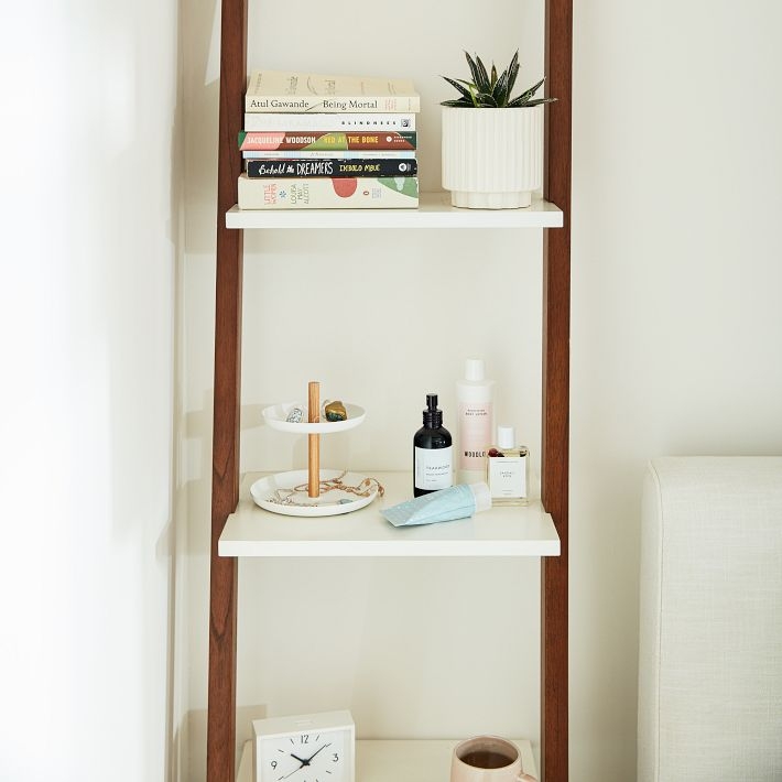 Ladder Bookcase Two Tone Finish Leaning Frame Open Shelving