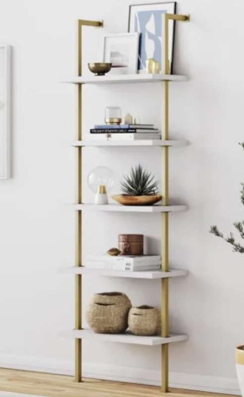 Ladder Bookshelf Gold Metal Frame White Shelving Chic Glam Style