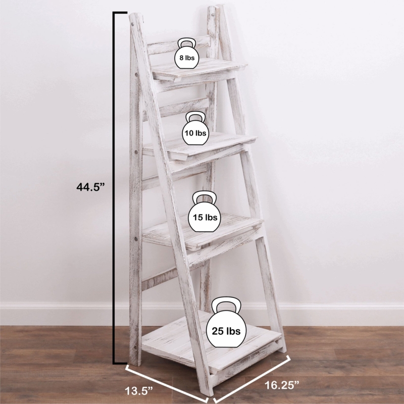 Ladder Bookshelf in Rustic Whitewashed Distressed Finish