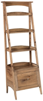 Ladder Shelf Wood Toned with Integrated Drawer Rustic Style