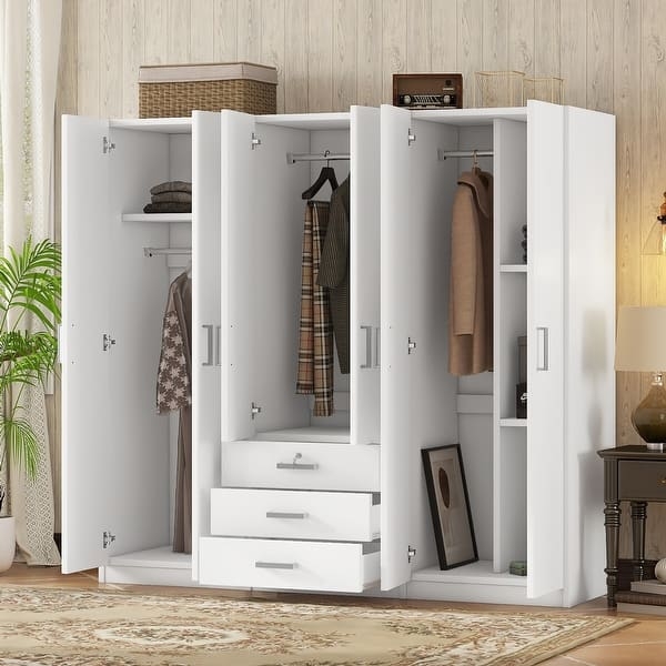 Large Wardrobe with Central Drawer Stack, Triple Hanging Rods.