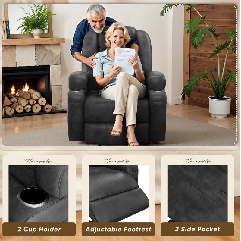 Latitude Run Electric Power Lift Recliner Chair with Massage for Elderly,  PU Leather Home Theater Seat with Side Pockets and 2 Cup Holders Ergonomic  Lounge Chair Single Sofa for Home Living Room
