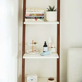Leaning Ladder Bookshelf with Walnut Brown and White Frame
