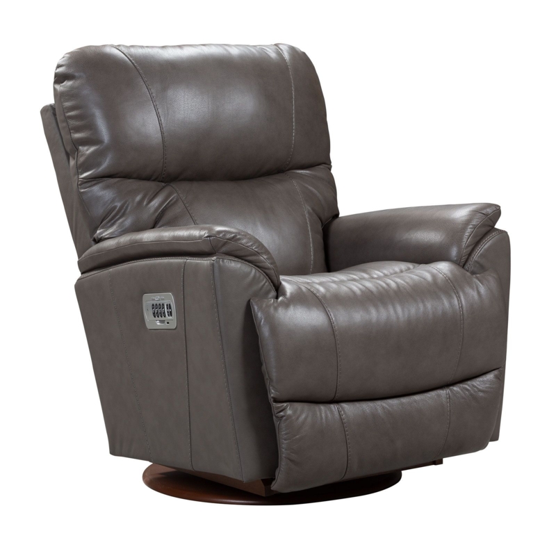 Leather-Like Power Swivel Recliner with Bustle Back and Padded Arms