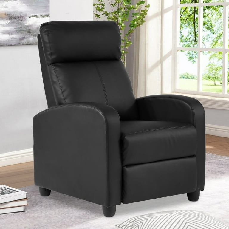 Leather-Like Recliner Chair Padded Headrest Curved Arms Seating