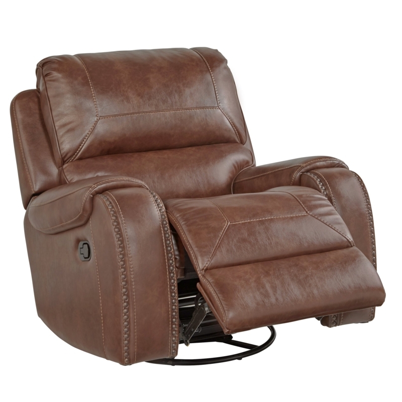 Leather-Like Swivel Glider Recliner with Geometric Topstitching