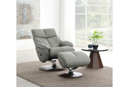 Leather-Like Swivel Recliner Set with Wood Pedestal Base