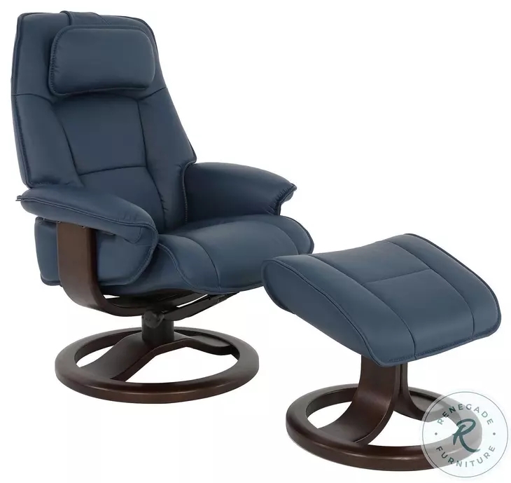 Leather Recliner with Ottoman and Wood Base