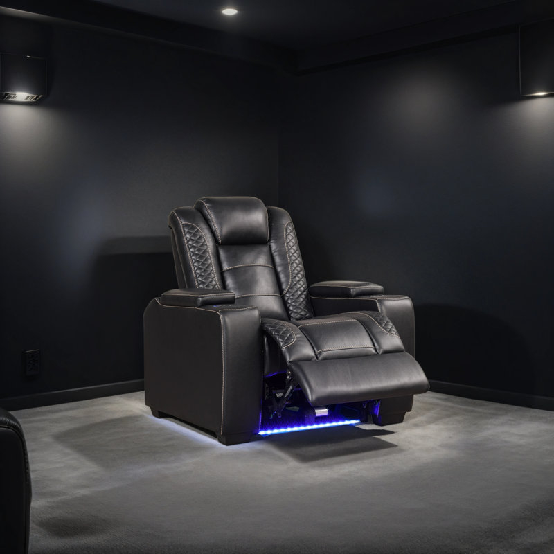 LED Theater Recliner With Blue Underglow And Contrast Stitching