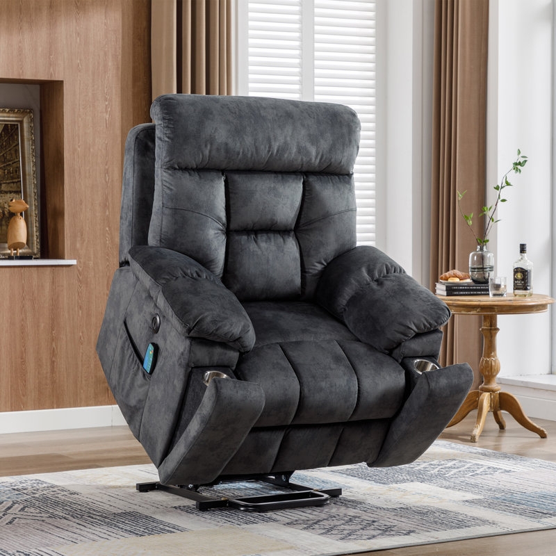 Lift Assist Recliner Dark Gray Microfiber with Integrated Cupholders