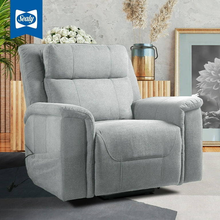 Lift Assist Recliner Power Channeled Backrest Light Gray Upholstery