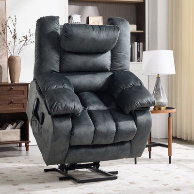 Lift Assist Recliner Upholstered Fabric Segmented Back Padded Arms
