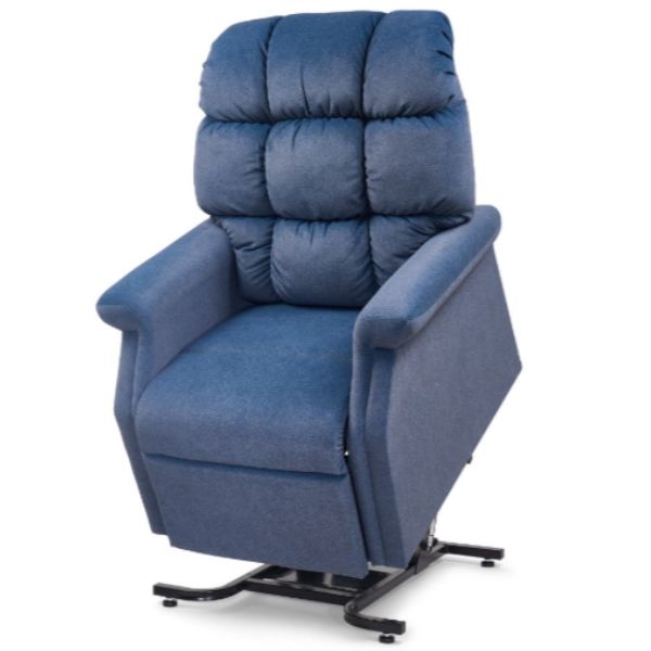 Lift Chair Blue Tufted Back Rolled Arms Motorized Base