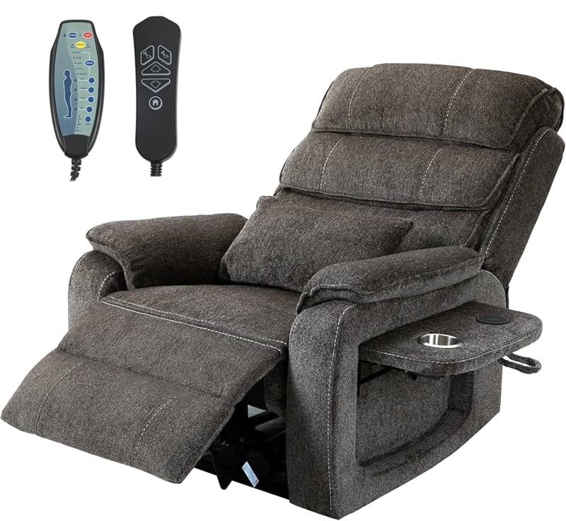 Lift Chair Charcoal Grey Chenille Integrated Side Table