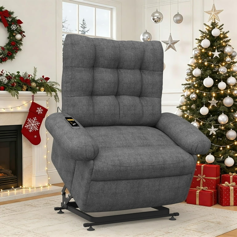 Lift Chair Gray Chenille Woven Fabric Grid Tufted Backrest