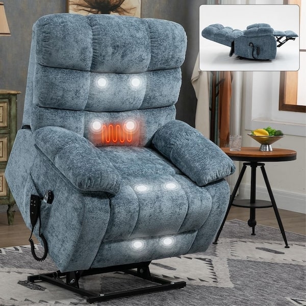 Lift Chair Light Blue Chenille Heat Massage Indicators Dual Motor