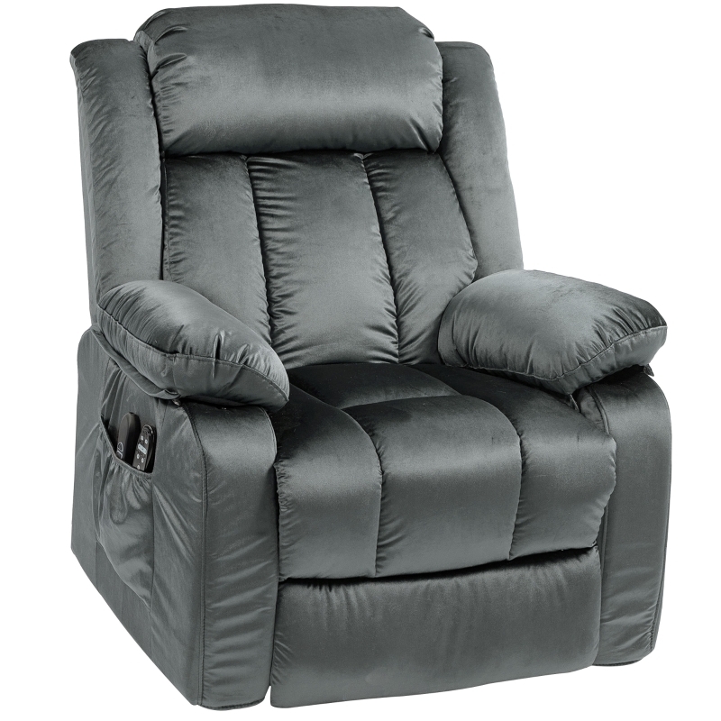 Lift Chair Overstuffed Silhouette Side Pocket Storage Charcoal Gray Power