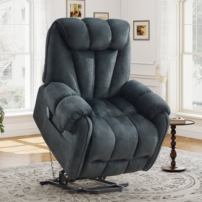 Lift Chair Power Assist Recliner Charcoal Grey Three Tier Backrest