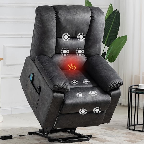 Lift Chair Power Mechanism Integrated Heat Massage Charcoal Gray Recliner