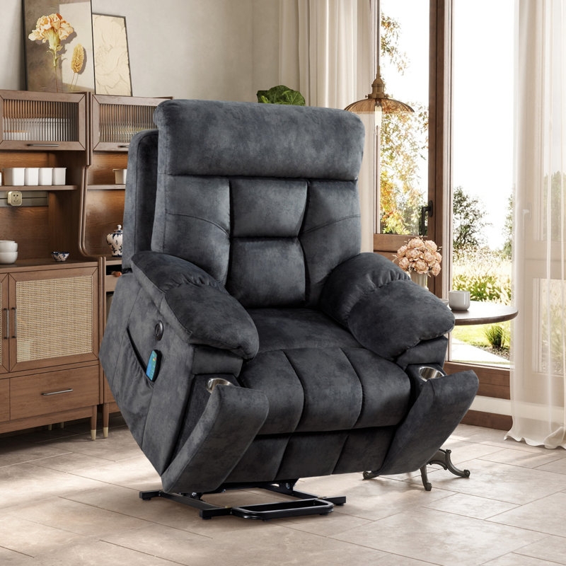 Lift Chair Recliner Charcoal Microfiber with Dual Hidden Cupholders