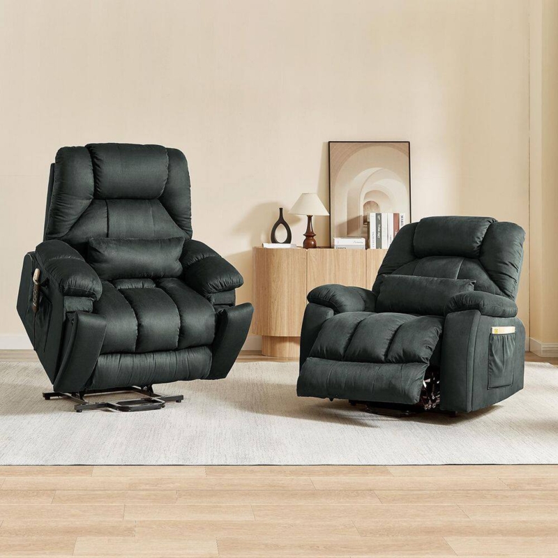 Lift Chair Set Charcoal Microsuede Oversized Power Recline