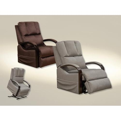 Lift Chair Taupe Grey Fabric With Wooden Curved Armrests Power Base
