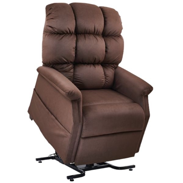 Lift Recliner Brown Biscuit Back Padded Arms Side Pocket