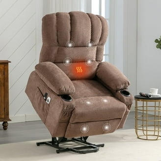 Lift Recliner Brown Power Massage Heat Function Cup Holders Remote