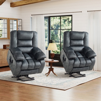 Lift Recliner Charcoal Grey Microfiber Power Base Tiered Backrest