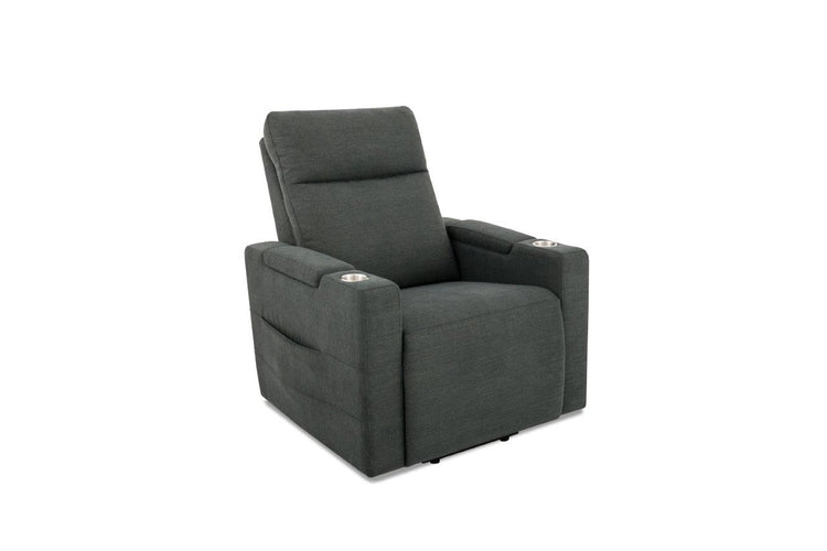 Lift Recliner Charcoal Grey Woven Fabric Cup Holders Square Arms