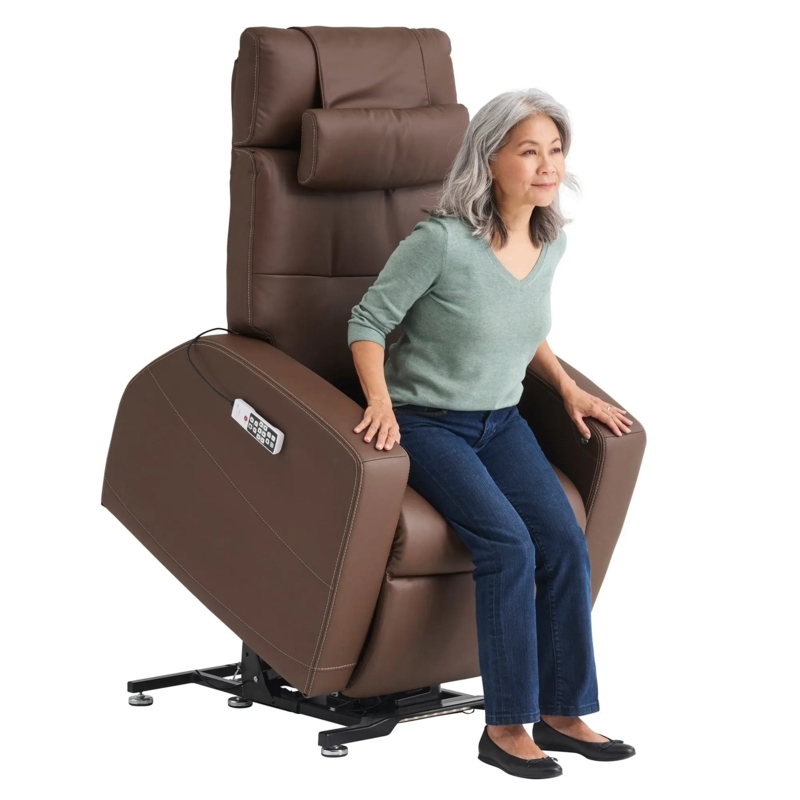Lift Recliner Chocolate Brown Leather-Like Segmented Backrest