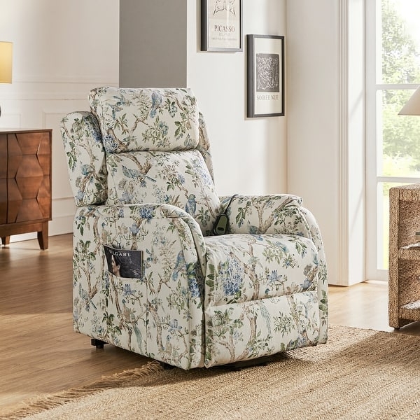 Lift Recliner Cream Floral Botanical Print Linen-Like Fabric