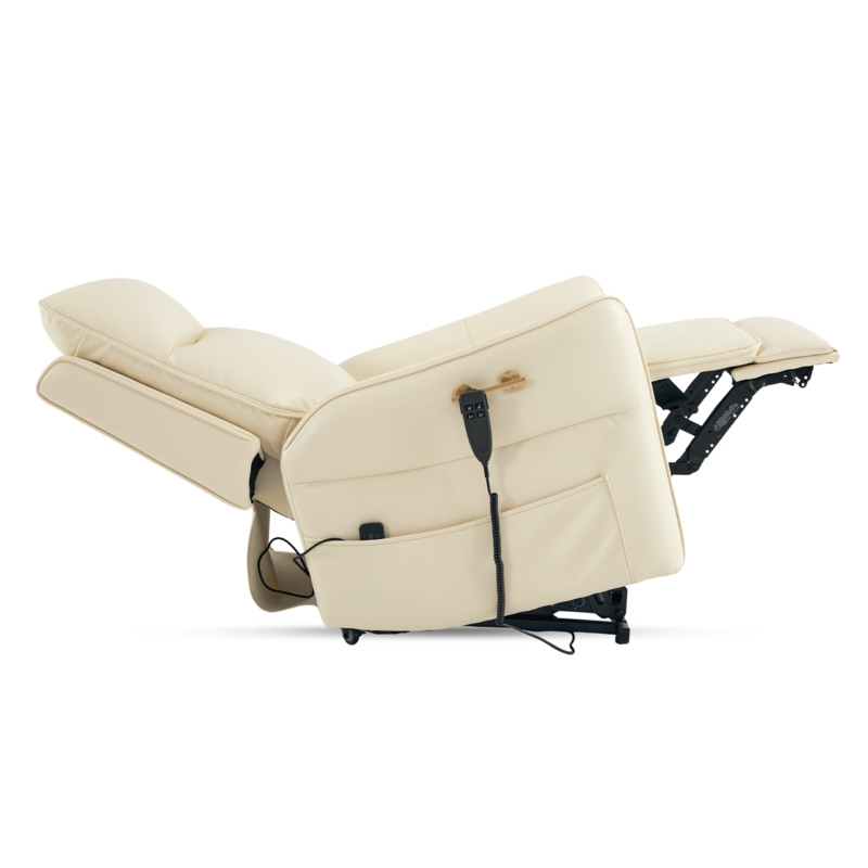 Lift Recliner Cream Leather Look Zero Gravity Position Wired Remote