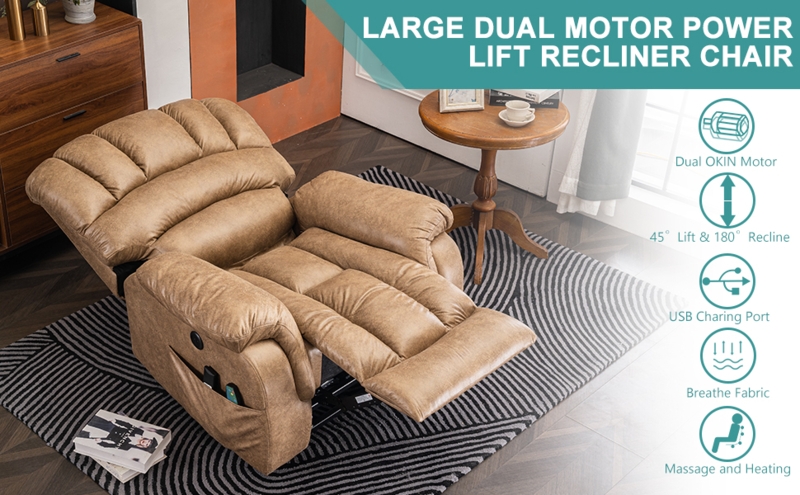 Lift Recliner Dual Motor Overstuffed Tan Power Lift Recliner Chair