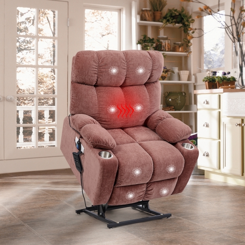 Lift Recliner Dual Motor Rose Color Heat Massage Cup Holders