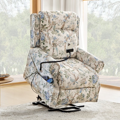 Lift Recliner featuring Botanical Bird Pattern and Phone Mount