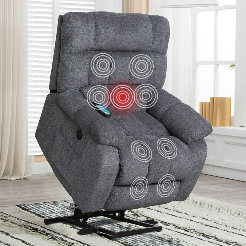 Lift Recliner in Charcoal Textured Upholstery with Heat Massage