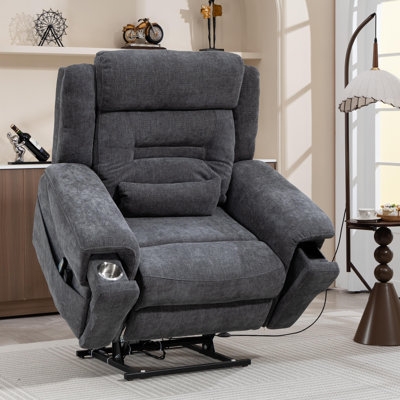 Lift Recliner Textured Fabric with Power Base and Integrated Cup Holder