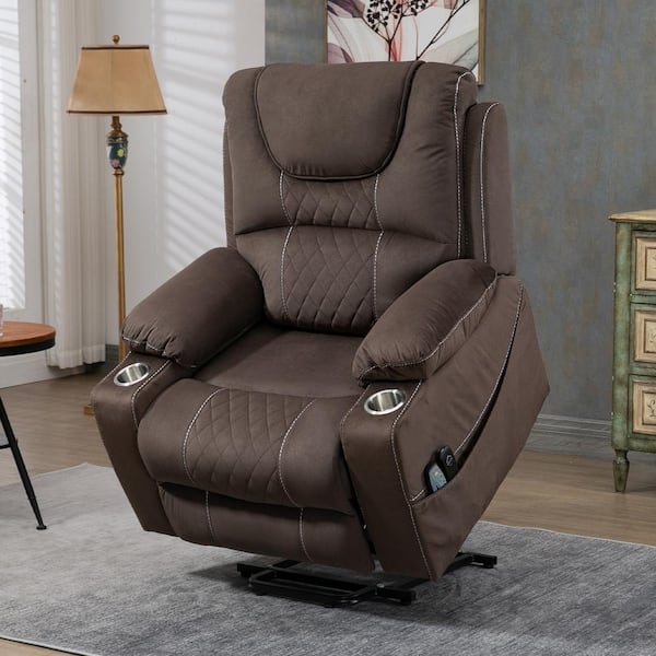 Lift Recliner with Diamond Quilted Panels and Integrated Cup Holders
