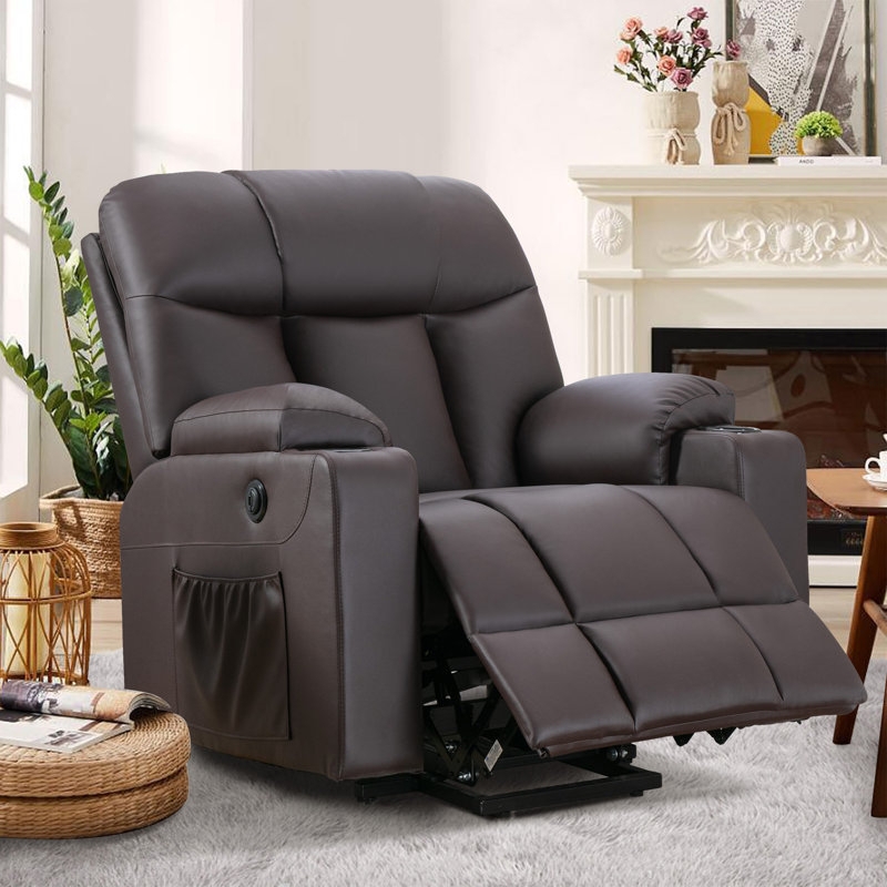 Lift Recliner with Power Lift Assist and Dual Cupholders in Dark Brown
