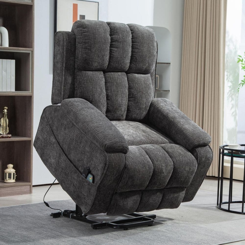 Lift Recliner with Power Lift Mechanism and Chenille Texture, Gray