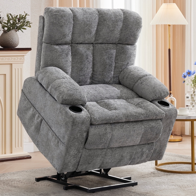 Lift Recliner with Power Mechanism and Oversized Biscuit Tufting