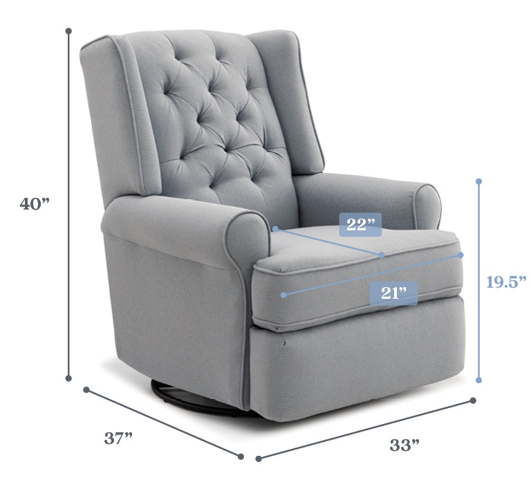 Light Gray Button Tufted Wingback Swivel Glider with Piping Detail