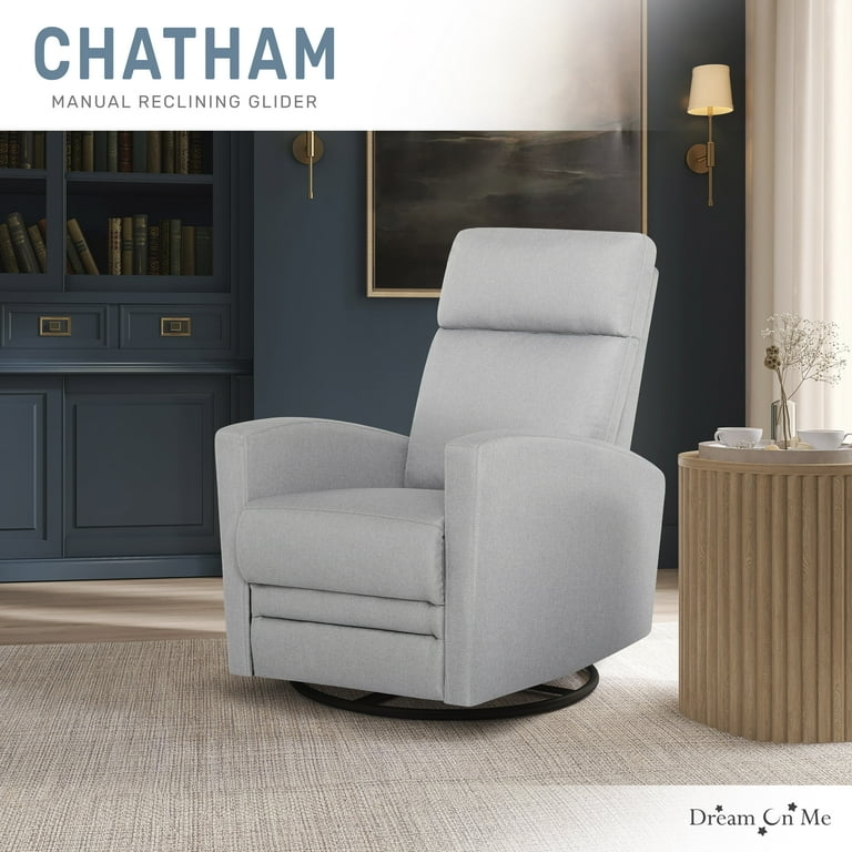 Light Gray Manual Glider Recliner with Swivel Base and Headrest