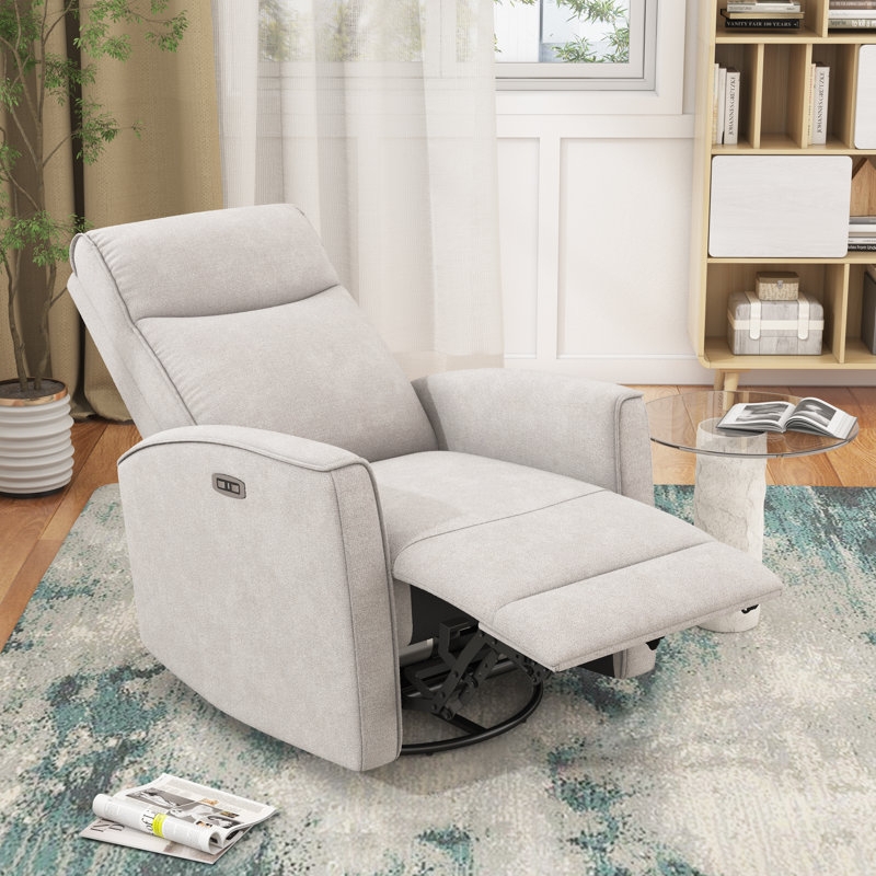 Light Gray Power Swivel Glider Recliner with USB Charging Port