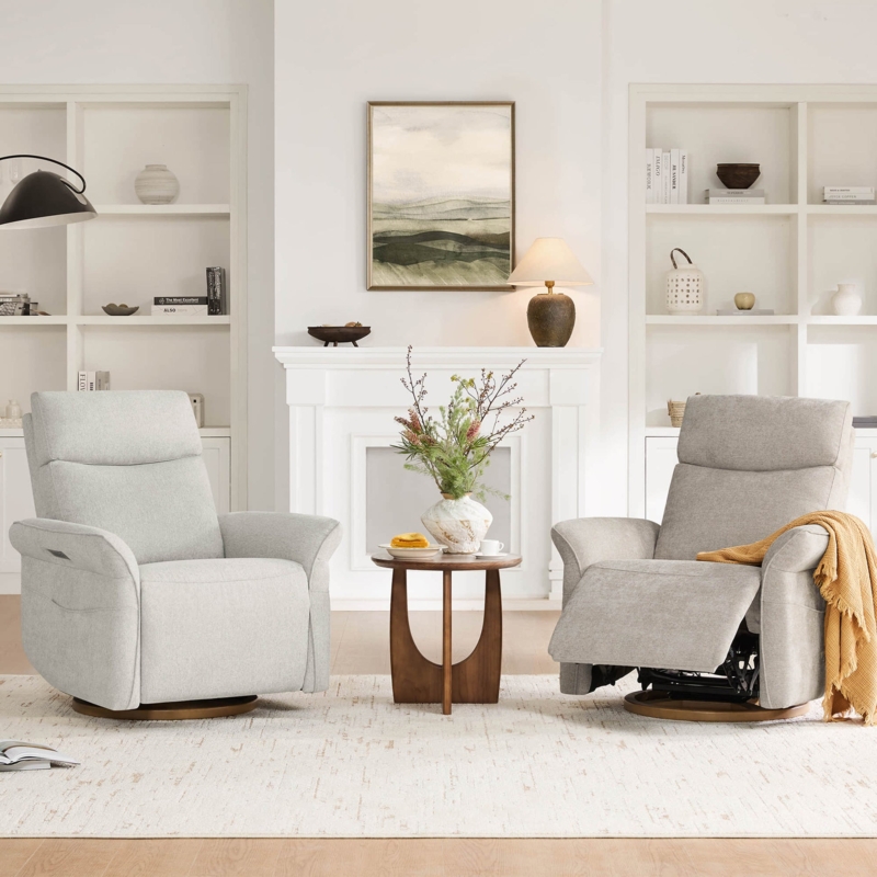 Light Gray Power Swivel Glider Recliner with Woven Texture