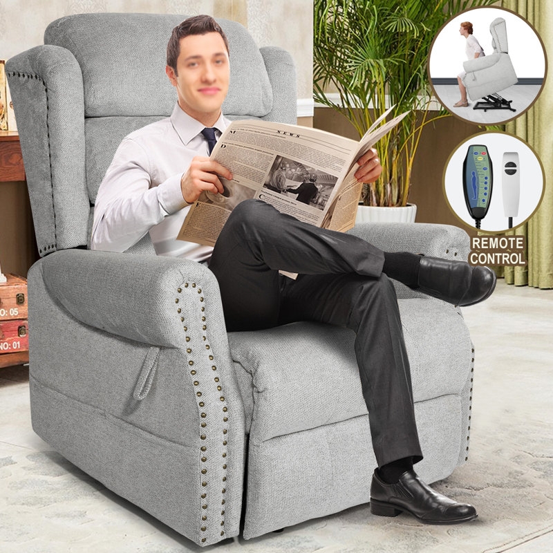 Light Gray Wingback Lift Chair with Massage Function