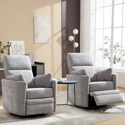 Light Gray Woven Fabric Manual Swivel Recliner Chair